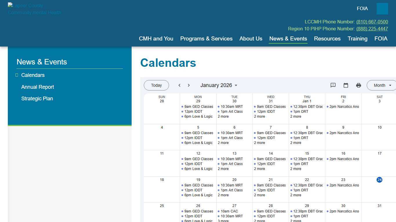 Calendars - News & Events - Lapeer County Community Mental Health